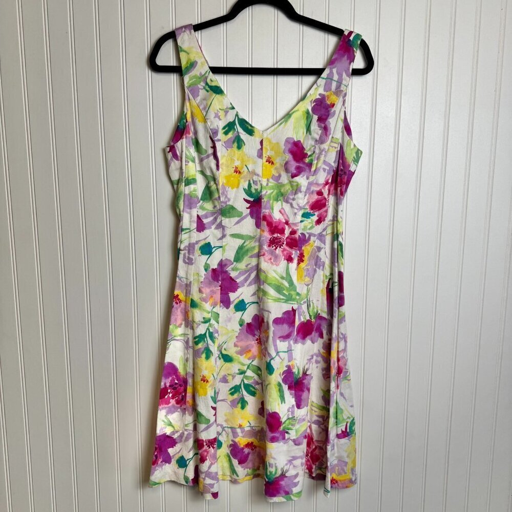 Chaps Spring Floral V-Neck Sundress Size 14 Runs Small, Cotton A6